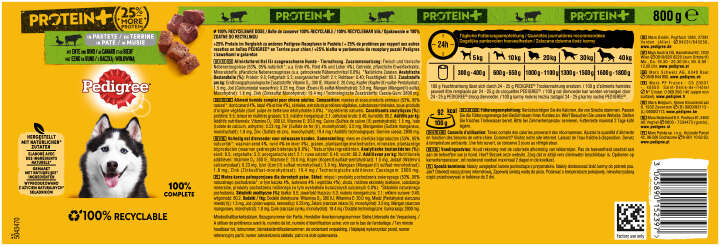 Pedigree Hunde-Nassfutter Protein+in Pastete mit Ente und Rind